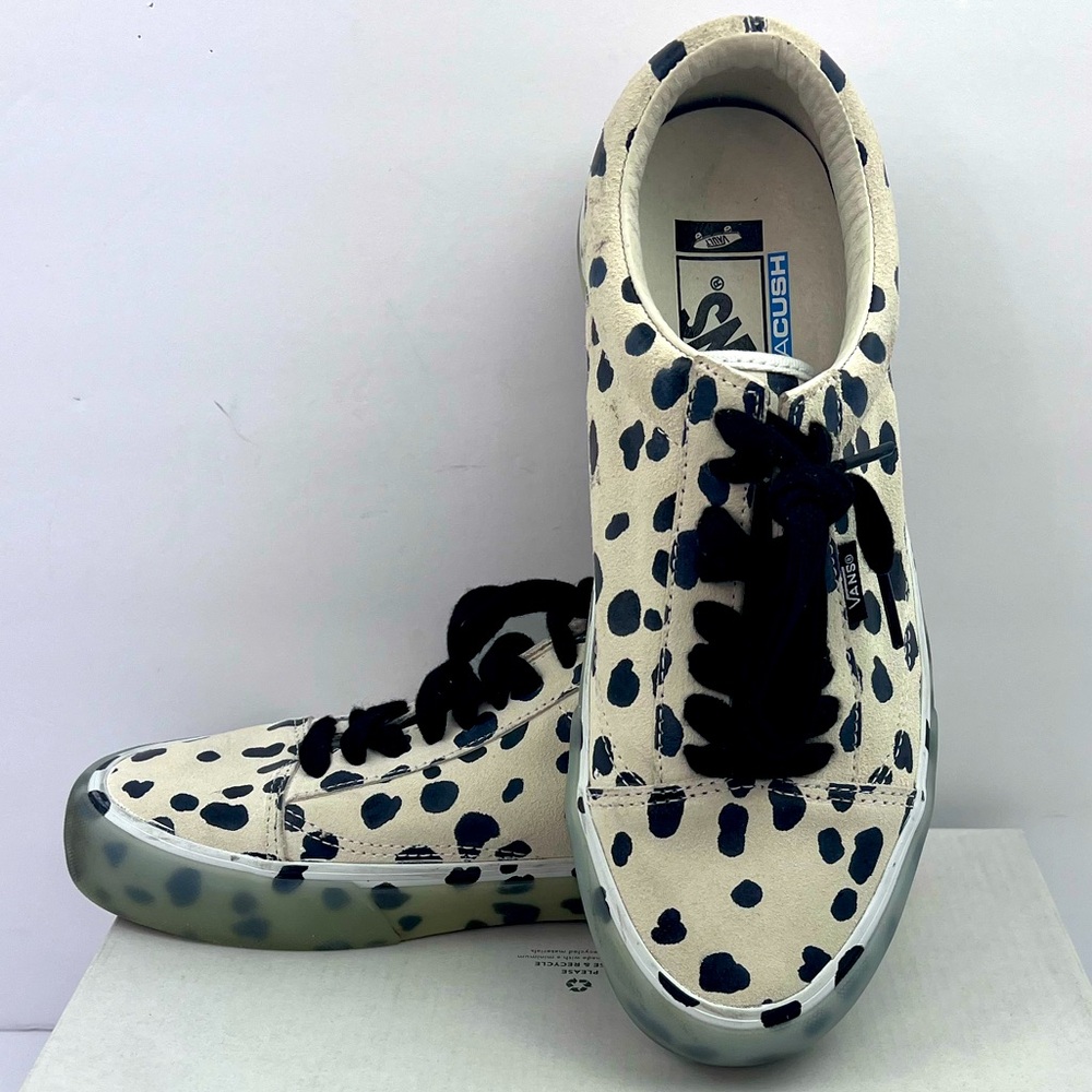 VANS OLD SKOOL NS VLT LX DALMATION, UPPER LEATHER, CRAM & BLACK, M 7, W 8.5